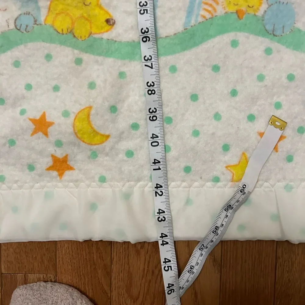 Vintage Satin Edge Baby Blanket Star Moon Sleepy Giraffe Duck Dog Cat Tiger Bear